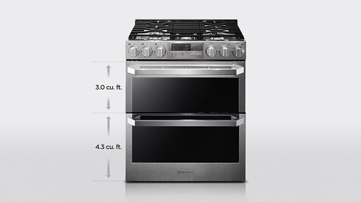 A picture showing the size of LG SIGNATURE Oven Range and its capacity