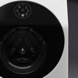 Close up image of the the LG Signature Washing Machine, clearly showing the quick circle display