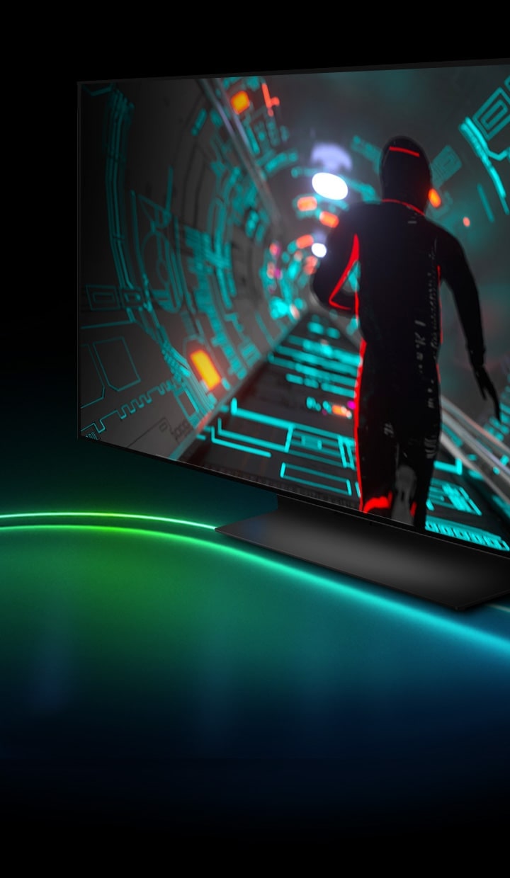 Em um poderoso computador com luzes neon, um jogador experiente