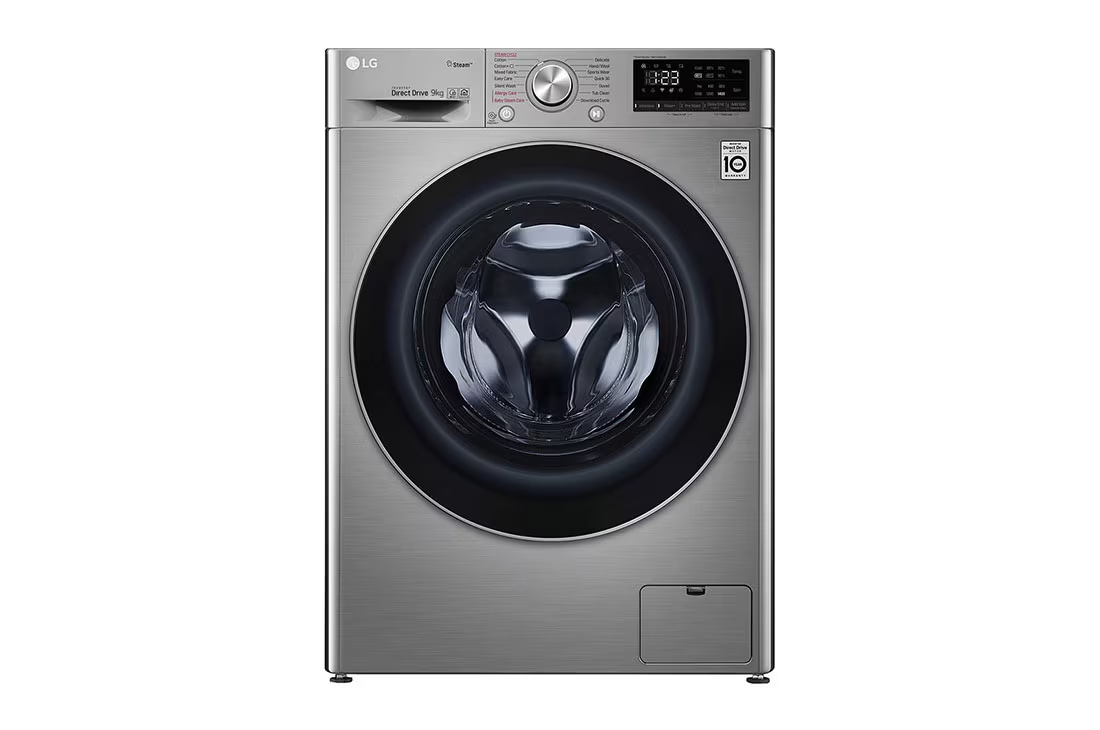 Lave-linge de 9 kg à chargement frontal, AI Direct Drive Motor, vapeur, couleur argent