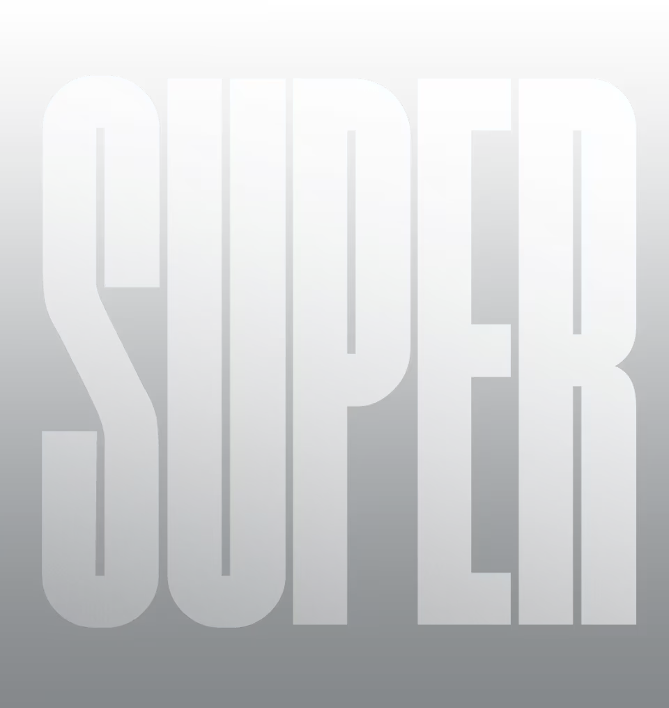 The words 'Super Black' appear in a bold font, and then a rugged iceberg with intricate grooves appears from below