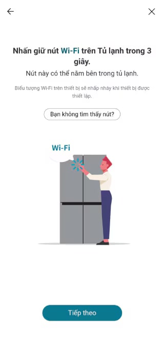 Màn hình ứng dụng LG ThinQ hiển thị cách kết nối với wi-fi.