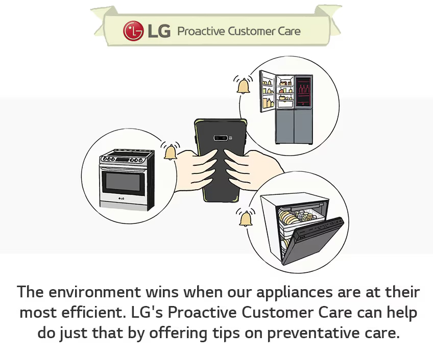 Dịch vụ chăm sóc khách hàng chủ động của LG có thể giúp sử dụng các thiết bị kết nối với ứng dụng ThinQ một cách hiệu quả bằng cách đưa ra các mẹo về chăm sóc phòng ngừa. 