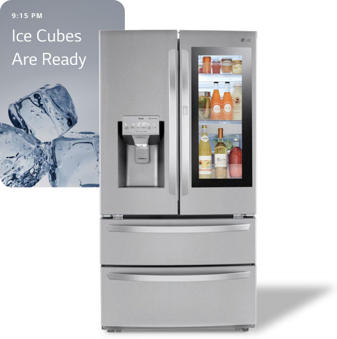 Tủ lạnh LG InstaView Door-in-Door màu bạc.