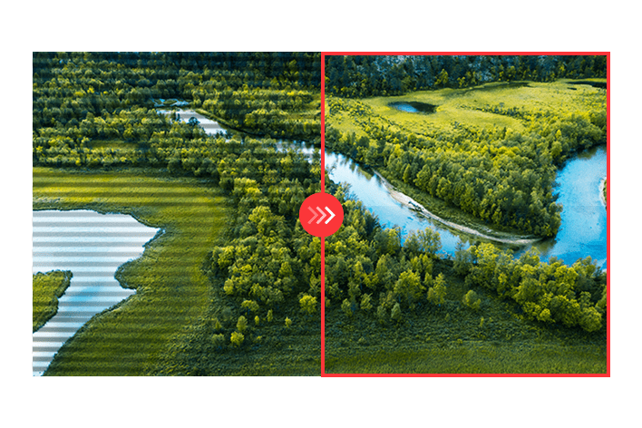 Image de comparaison du côté droit avec le mode Sans scintillement et le côté gauche sans le mode Sans scintillement.