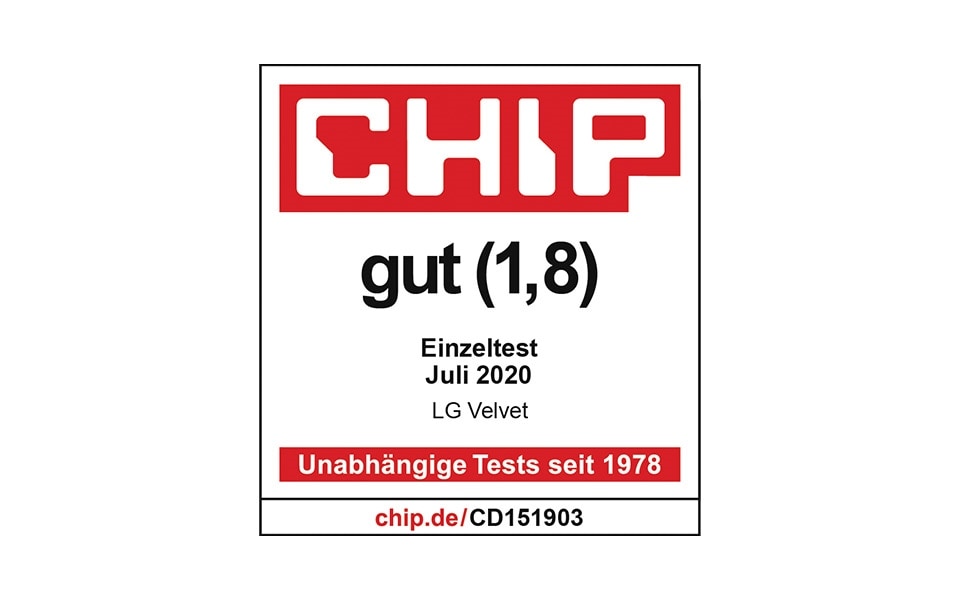 CHIP test logo - LG VELVET 5G is awarded a "good" rating by CHIP