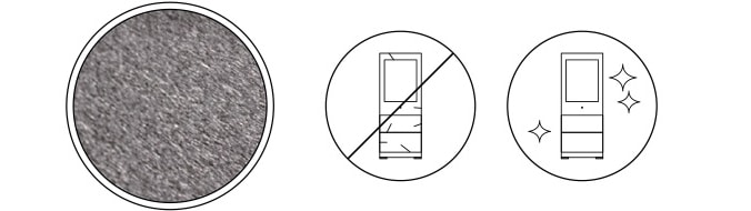 Drei Symbole des LG SIGNATURE Weinkühlschranks, die die Kratzfestigkeit der Oberfläche des Geräts darstellen.