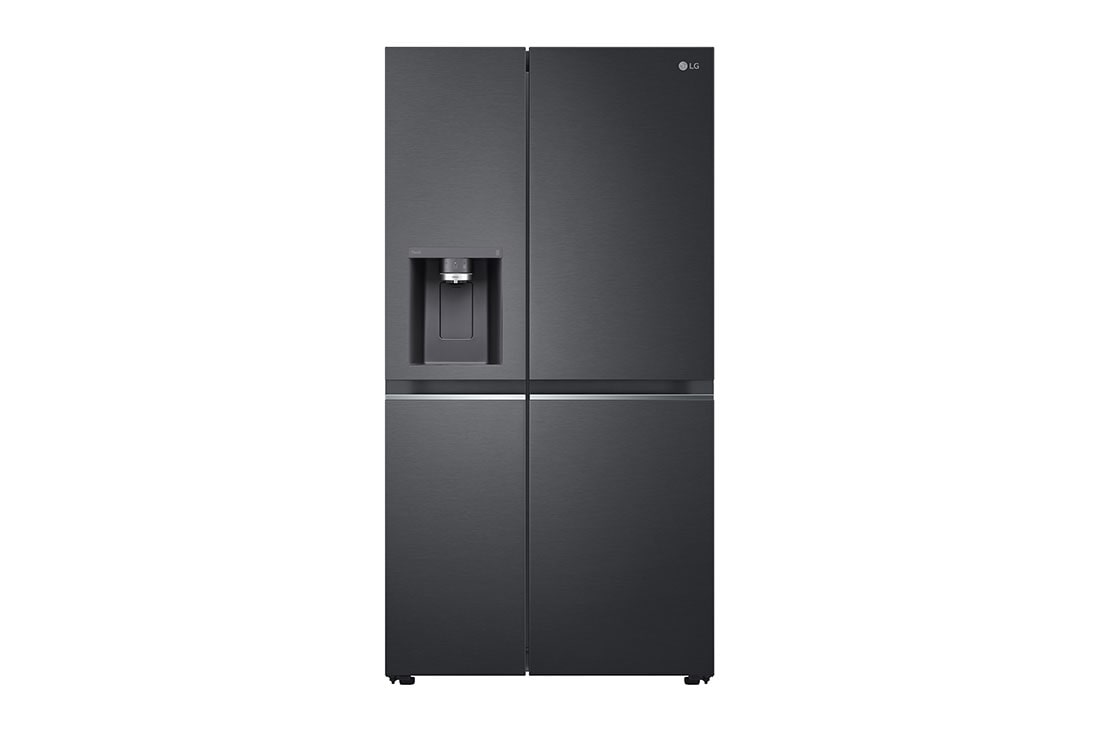 LG 635L Side by Side (Matte Black), Energiklasse D, Vand-/isdispenser uden vandtilkobling, Smart Diagnosis™ med Wi-Fi, Front, GSLV91MCAD