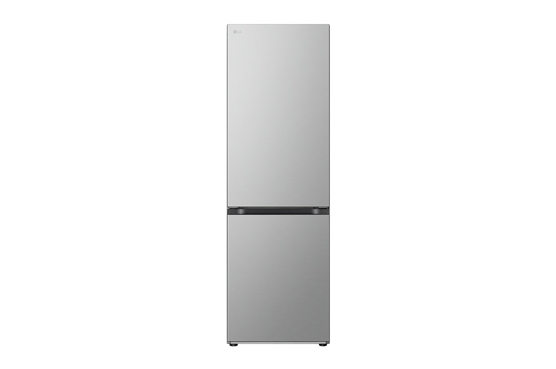 LG 1.86M 344L Kølefryseskab(Prime Silver) - Energiklasse E, Nature Fresh, Door Cooling+™ og Smart Diagnosis™, Front view, GBV3100EPY