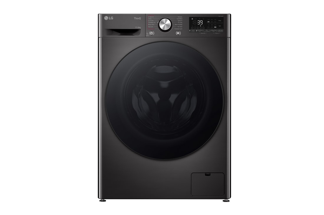 LG 11 kg / 6 kg Kombineret vaskemaskine/tørretumbler(Sort) - Steam, Energiklasse A/D, TurboWash™360, AI DD™, Smart Diagnosis™ med Wi-Fi, Front, P4Y7ERPYZ