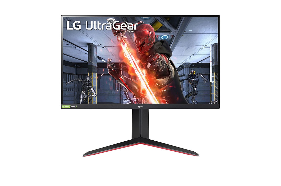 LG 27'' UltraGear™ Full HD IPS 1ms (GtG) Gaming-skærm med NVIDIA® G-SYNC®-kompatibel, vist forfra, 27GN650-B