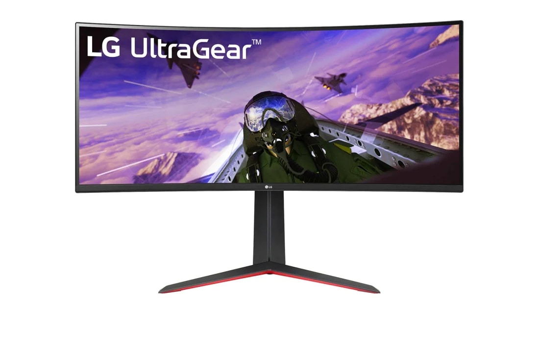 LG 34'' UltraGear™ 21:9 buet WQHD-gamingskærm, vist forfra, 34GP63AP-B