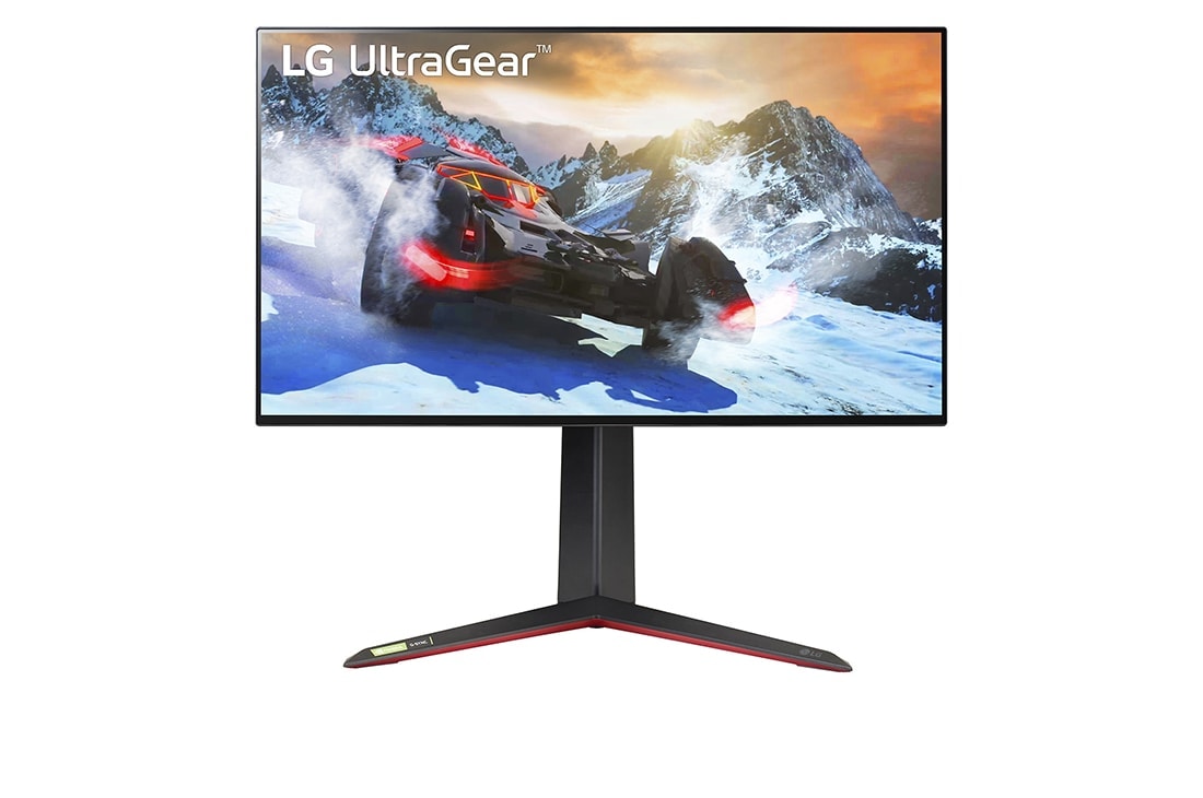 LG 27'' UHD 4K UltraGear™ Nano IPS 1ms (GtG) Gaming Monitor understøttet 4K og 120 Hz fra HDMI 2.1, vist forfra, 27GP95RP-B