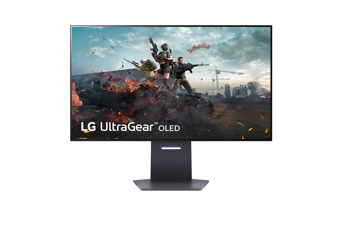 LG 32'' UltraGear™ Dual-mode OLED gaming-skærm | 4K UHD, Pixel-lyd, vist forfra, 32GS95UE-B