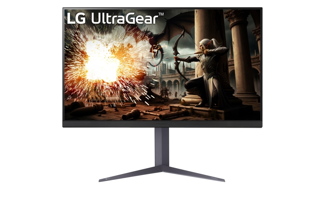 LG 32” UltraGear™ QHD IPS 180Hz gaming-skærm | 1 ms (GtG), DisplayHDR™ 400, vist forfra, 32GS75Q-B