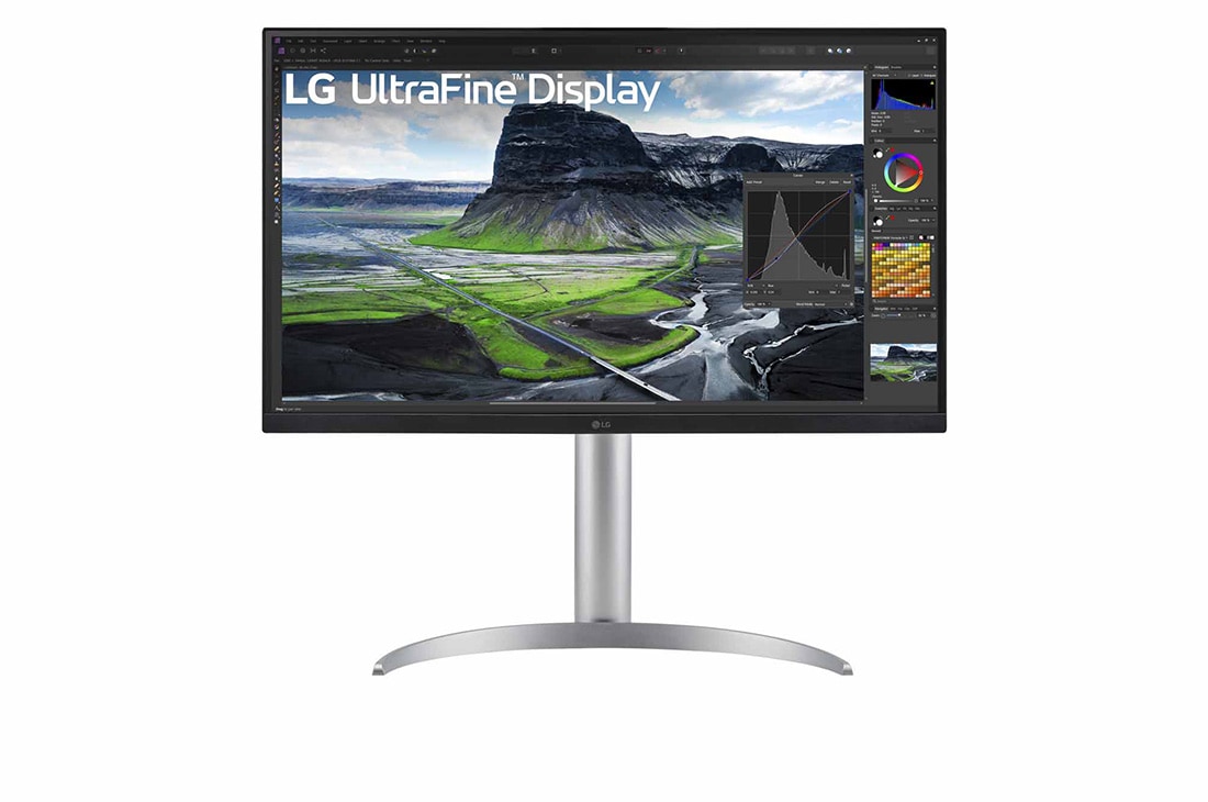 LG 27'' UHD 4K IPS-skærm med kontrastforhold på 2000:1, vist forfra, 27UQ850V-W