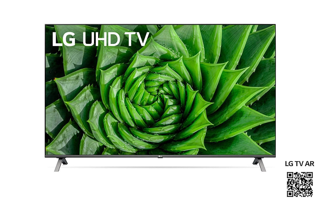 LG UN80 55 inch 4K Smart UHD TV, set forfra med indlejret billede, 55UN80006LA