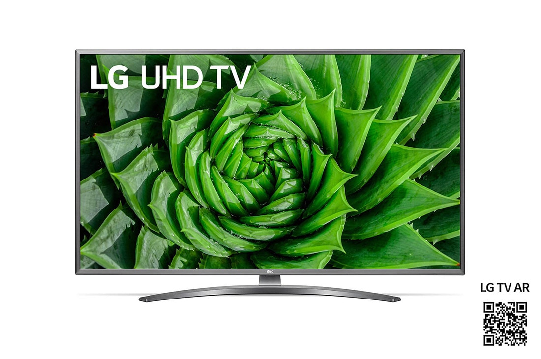 LG UN81 43 inch 4K Smart UHD TV, set forfra med indlejret billede, 43UN81006LB