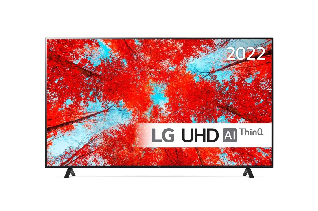 LG 75'' UQ9000 - 4K UHD Smart TV - 75UQ90006LA, Vorderansicht des LG UHD TV mit eingefügtem Bild und Produktlogo, 75UQ90006LA