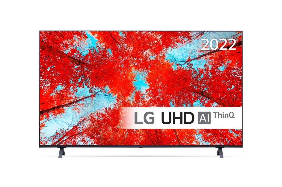 LG 60'' UQ9000 - 4K UHD Smart TV - 60UQ90006LA, LG’s UHD TV med forsænket billede og produktlogo vist forfra, 60UQ90006LA