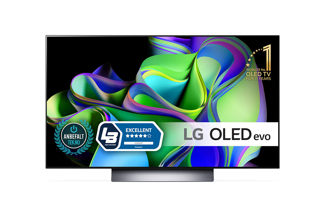 LG 48'' OLED evo C3 - 4K TV (2023), Vist forfra med LG OLED evo og 10 Years World No.1 OLED-logoet på skærmen., OLED48C35LA