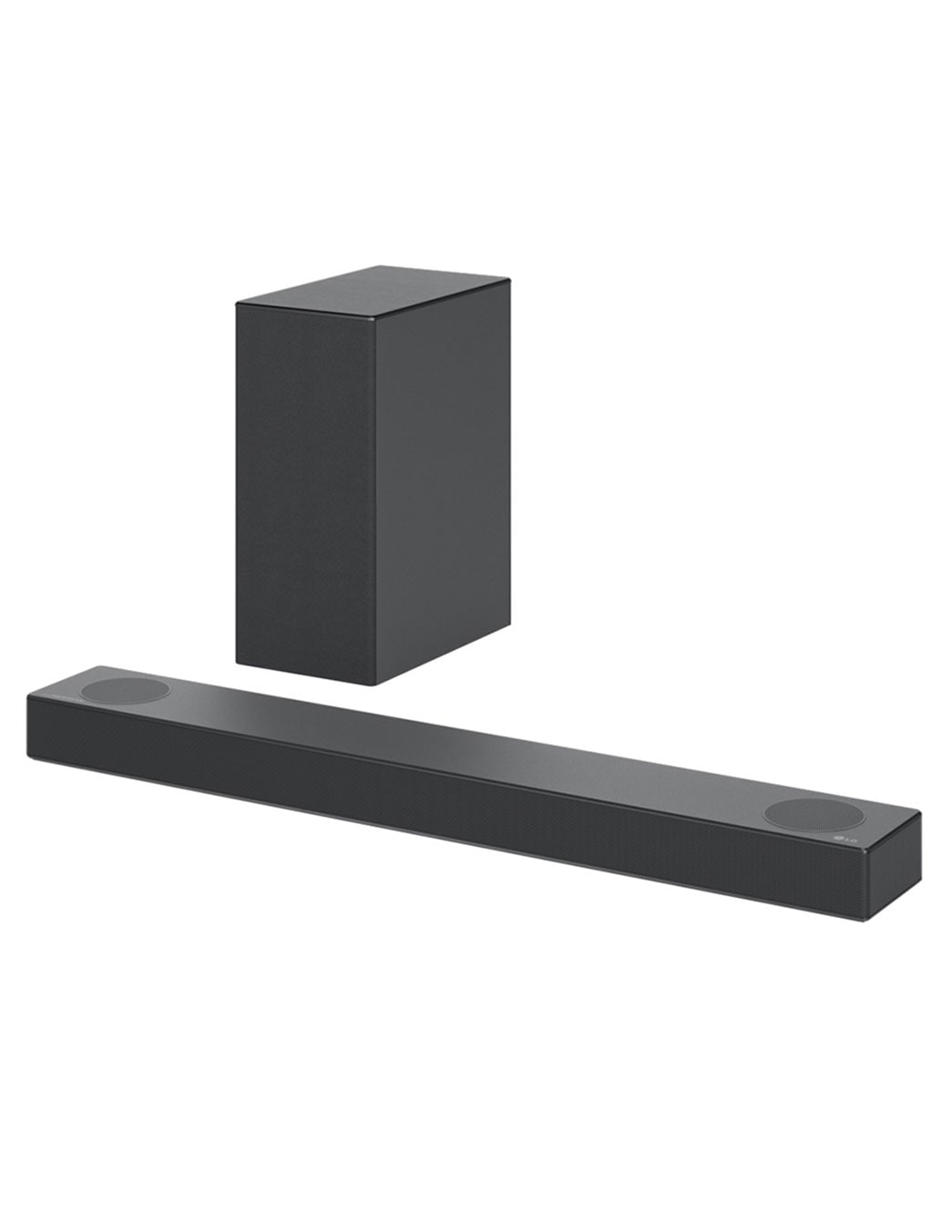 LG Barre de son 3.1.2 | 380W | Dolby Atmos | DTS:X | eARC | Hi-Res Audio, Vue en diagonale de la barre de son et du haut-parleur arrière, S75Q