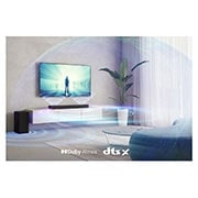LG Barre de son 3.1.2 | 380W | Dolby Atmos | DTS:X | eARC | Hi-Res Audio, Image de style de vie avec des ondes sonores sortant des haut-parleurs, S75Q, thumbnail 13