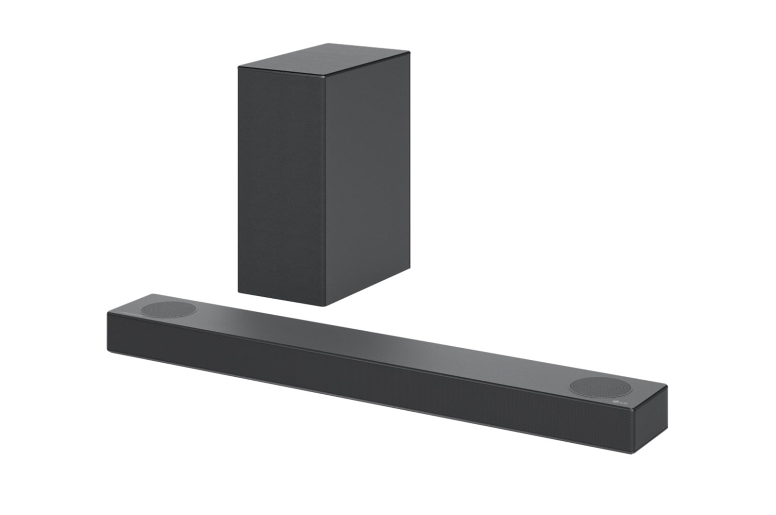 LG Barre de son 3.1.2 | 380W | Dolby Atmos | DTS:X | eARC | Hi-Res Audio, Vue en diagonale de la barre de son et du haut-parleur arrière, S75Q