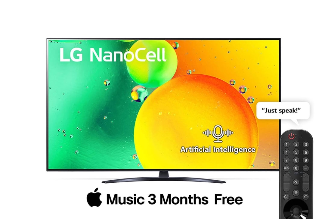 LG NANO79 Smart TV Resolution 4K 75 pouces, Une vue avant du téléviseur LG NanoCell, 75NANO796QA