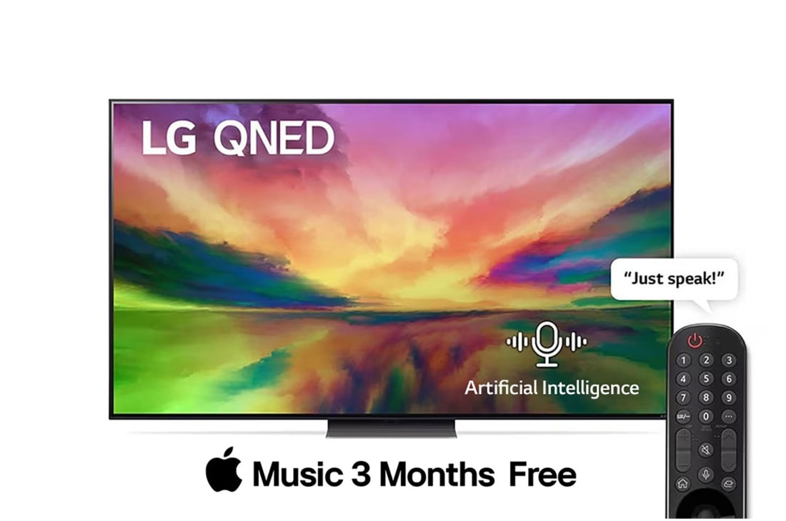 LG Smart TV LG QNED Edge LED 65 pouces 4K, 2023, Vue avant du téléviseur QNED de LG avec image de remplissage et logo du produit, 65QNED816RA