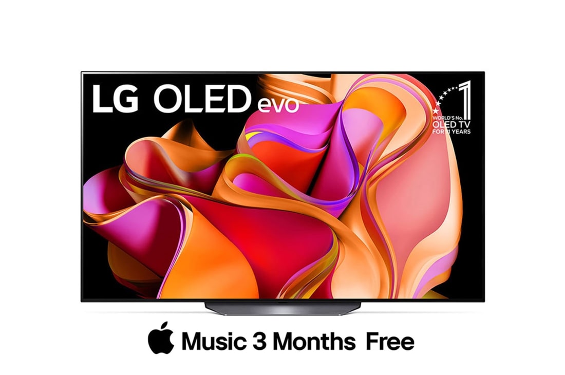 LG Smart TV LG OLED CS3 I 65 pouces I 4K Processeur IA α9 Gen6 I ThinQ AI I Magic Remote, HDR, WebOS, Vue avant du LG OLED avec l’emblème 10 Years World No.1 OLED affiché à l’écran., OLED65CS3VA