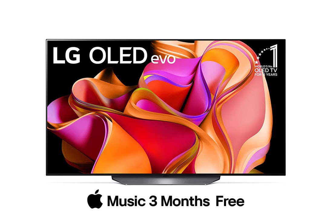 LG OLED evo TV I 55 Pouces séries CS3 I  WebOS Smart AI ThinQ I Télécommande Magiue I Dolby Vision HDR10 I  HLG I AI Picture Pro I  AI Sound Pro I Dolby Atmos, Vue avant du LG OLED avec l’emblème 10 Years World No.1 OLED affiché à l’écran., OLED55CS3VA