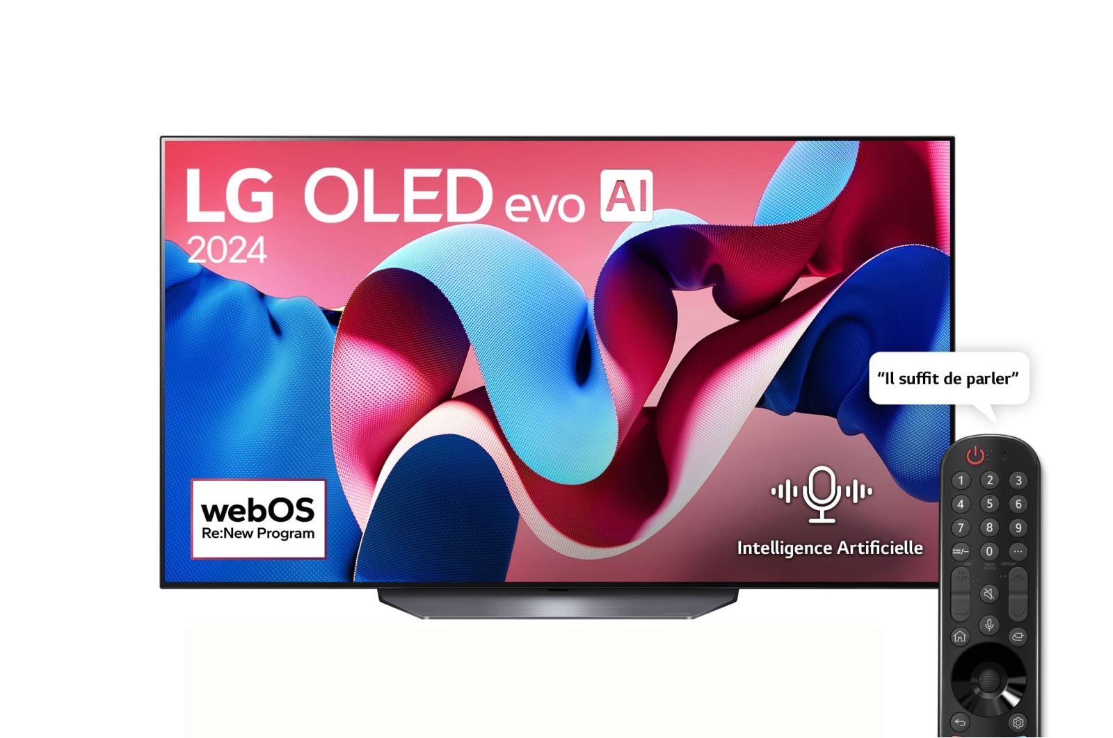 LG OLED Smart TV EVO CS4 4K | 55 pouces | Télécommande magique | AI Dolby Vision | webOS24 | 2024, Vue avant avec LG OLED evo AI TV, OLED CS4, emblème TV OLED N° 1 mondial depuis 11 ans et logo du programme webOS Re:New à l’écran, OLED55CS4VA