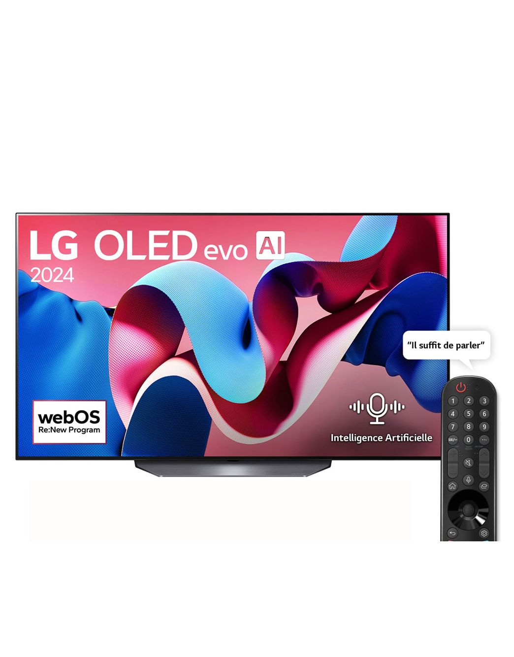 LG OLED Smart TV EVO CS4 4K | 55 pouces | Télécommande magique | AI Dolby Vision | webOS24 | 2024, Vue avant avec LG OLED evo AI TV, OLED CS4, emblème TV OLED N° 1 mondial depuis 11 ans et logo du programme webOS Re:New à l’écran, OLED55CS4VA