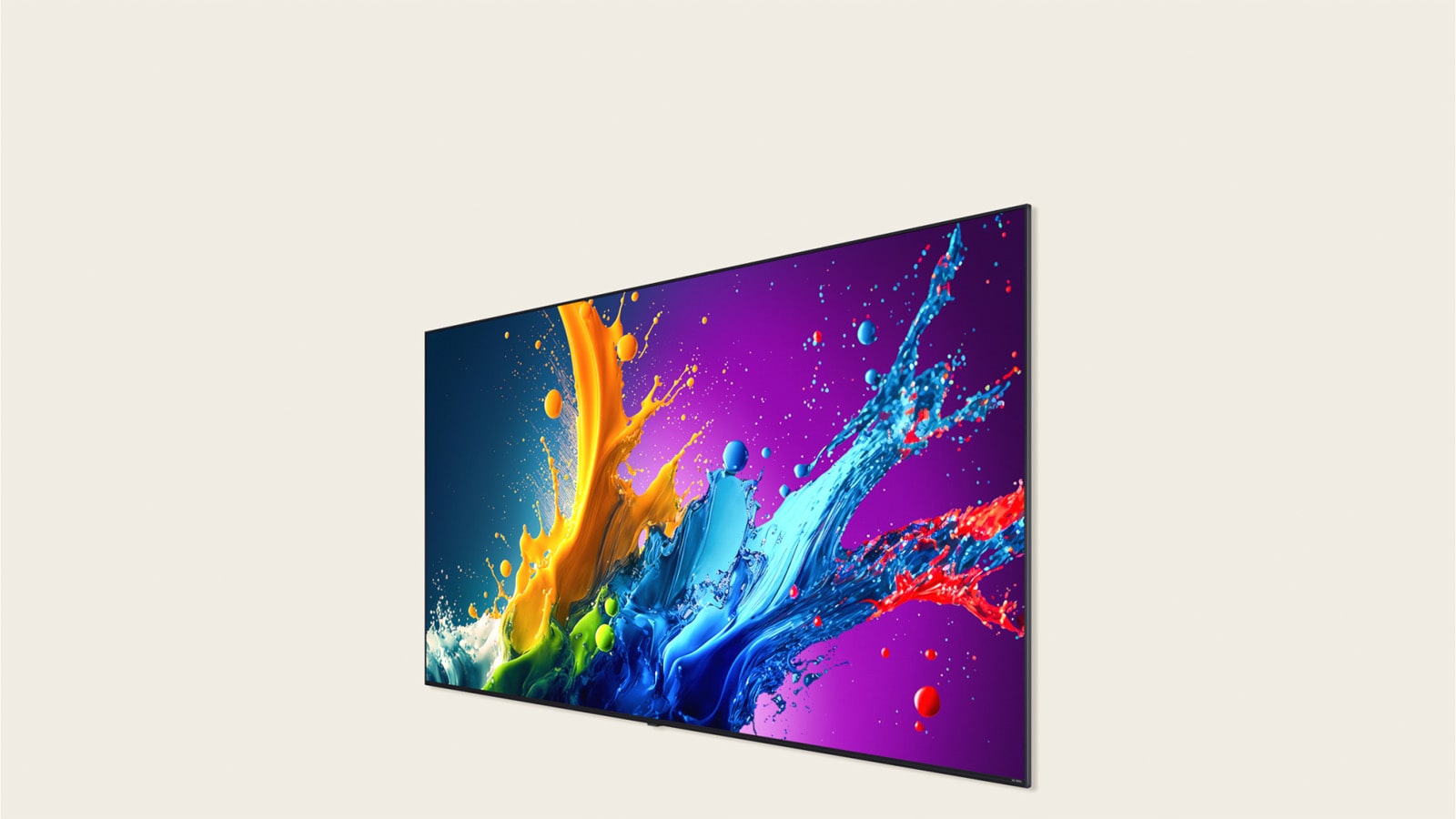 LG QNED80 screen featuring a colorful artwork.