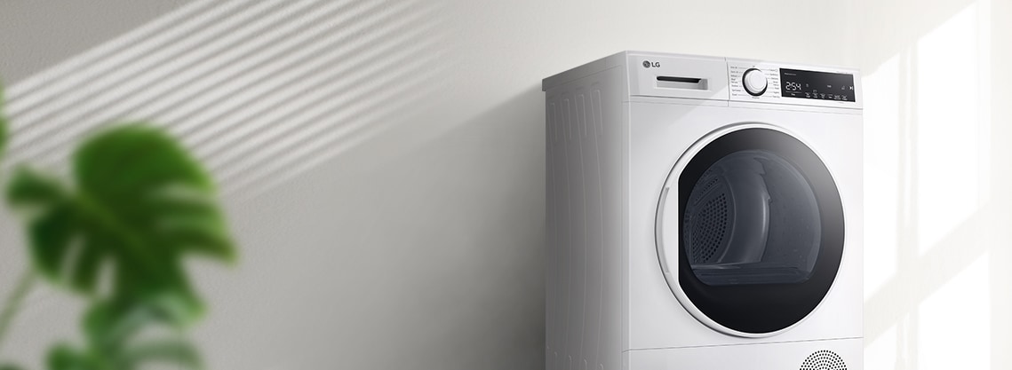 There is a dryer with a good view of the door in the interior background.