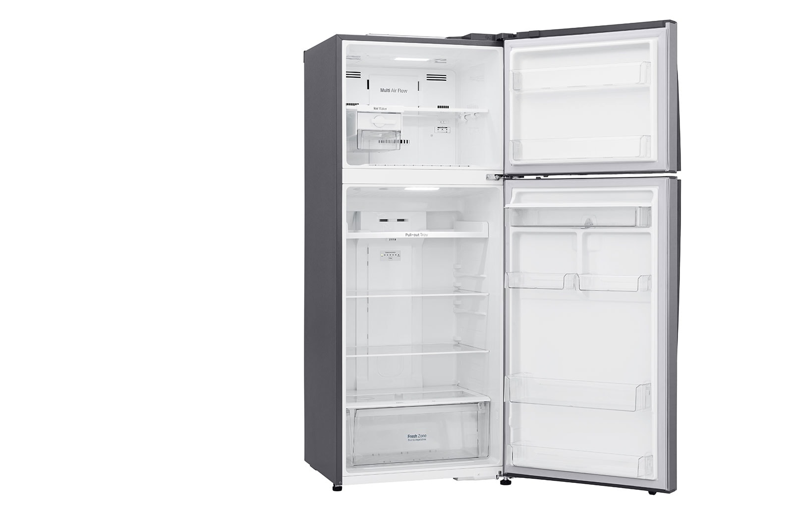 LG 438(L) | Top Freezer Refrigerator | Smart Inverter Compressor | Water Dispenser | NatureFRESH™ | LinearCooling™, left view without food, GL-T652HLCM