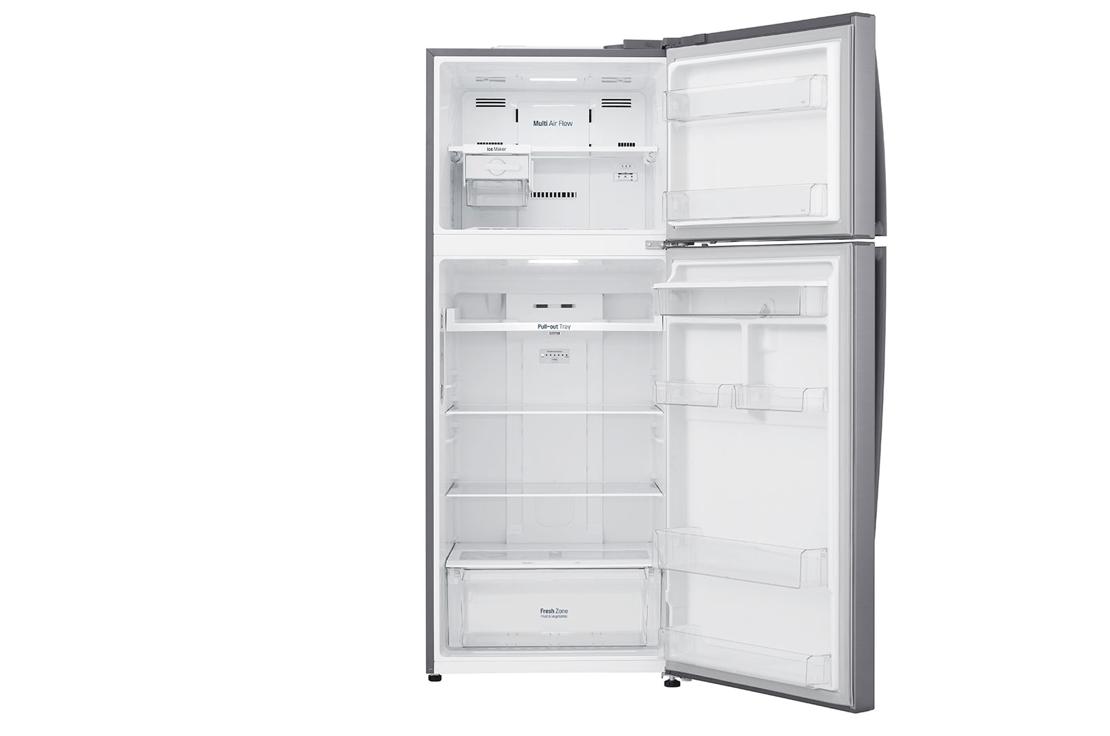 LG 438(L) | Top Freezer Refrigerator | Smart Inverter Compressor | Water Dispenser | NatureFRESH™ | LinearCooling™, Front view door open without food, GL-T652HLCM
