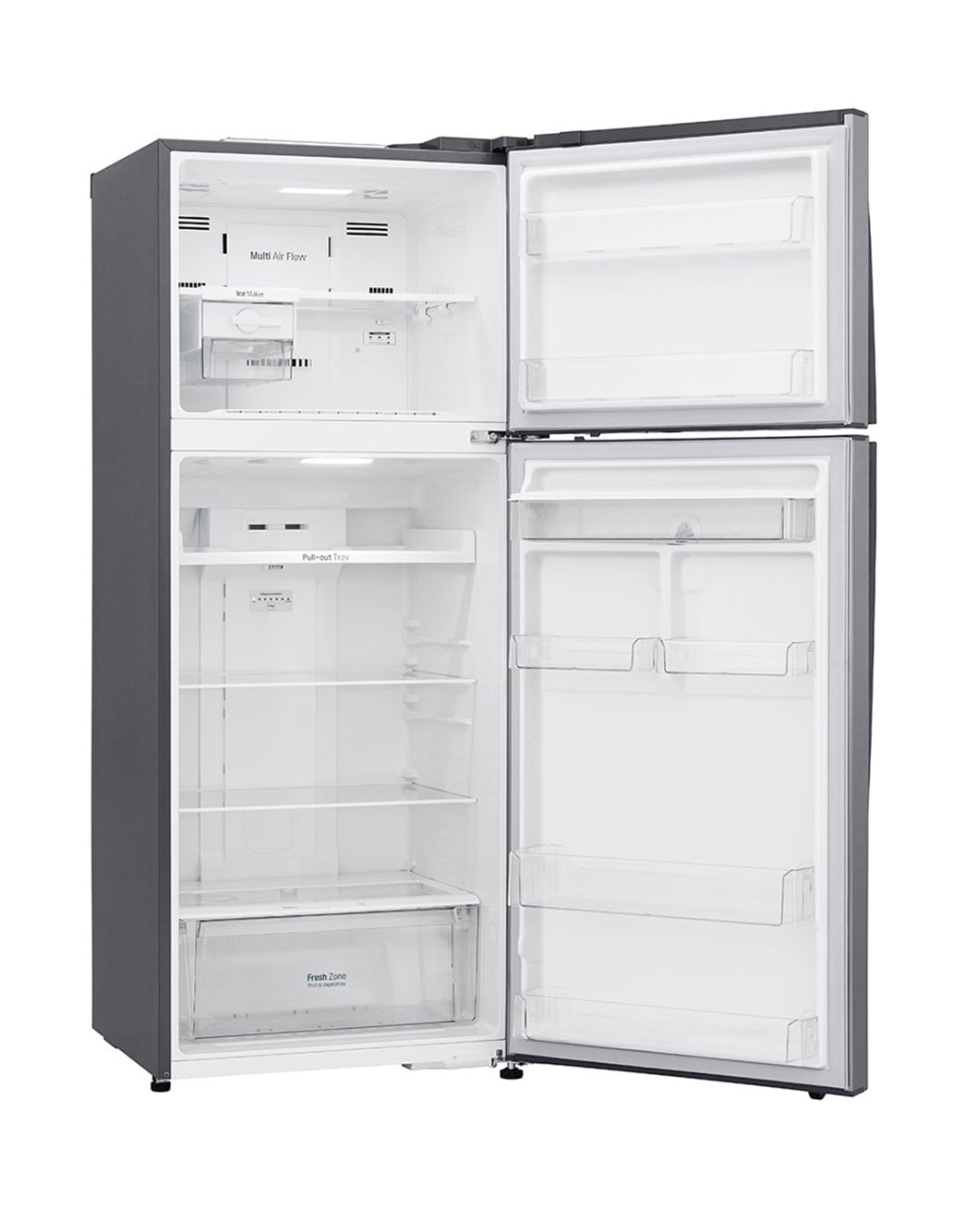 LG 438(L) | Top Freezer Refrigerator | Smart Inverter Compressor | Water Dispenser | NatureFRESH™ | LinearCooling™, left view without food, GL-T652HLCM