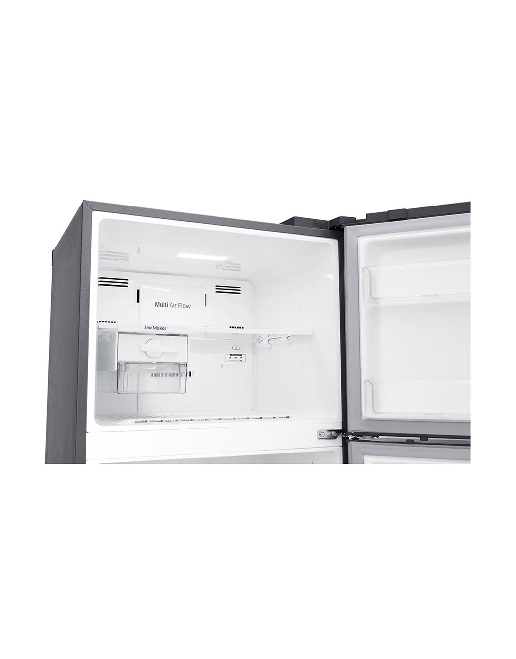 LG 438(L) | Top Freezer Refrigerator | Smart Inverter Compressor | Water Dispenser | NatureFRESH™ | LinearCooling™, freezer view without food, GL-T652HLCM
