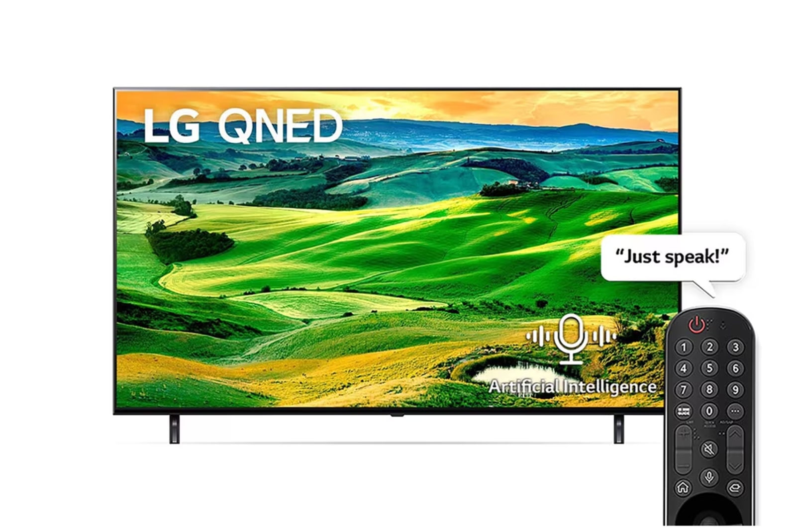 LG  QNED TV | 75 Inch | Real 4K | QNED80 Series |Magic Remote| Advanced Gaming |Dimming Pro | Dolby Atmos & HDR10 Pro | WebOS |  Smart AI ThinQ| , A front view of the LG QNED TV with infill image and product logo on, 75QNED806QA