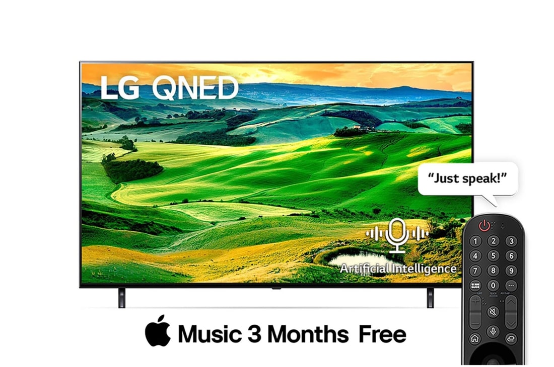 LG  QNED TV | 86 Inch | Real 4K | QNED80 Series |Magic Remote| Advanced Gaming |Dimming Pro | Dolby Atmos & HDR10 Pro | WebOS |  Smart AI ThinQ| , Front view with Logo, 86QNED806QA