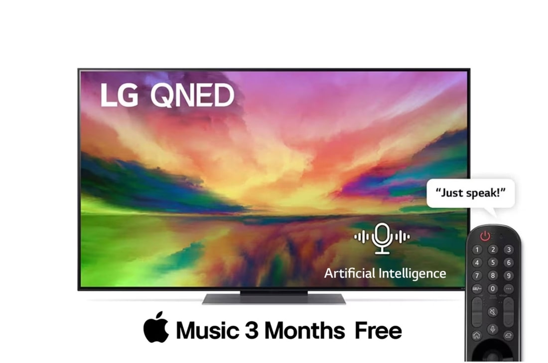 LG QNED TV | 55 inch | QNED81R Series | WebOS Smart AI ThinQ |  Magic Remote | 3 Side Cinema| HDR10 | HLG| AI Picture Pro | AI Sound Pro (5.1.2ch)| 1 Pole Stand| 2023 New, Front view With Infill Image and Product logo, 55QNED816RA