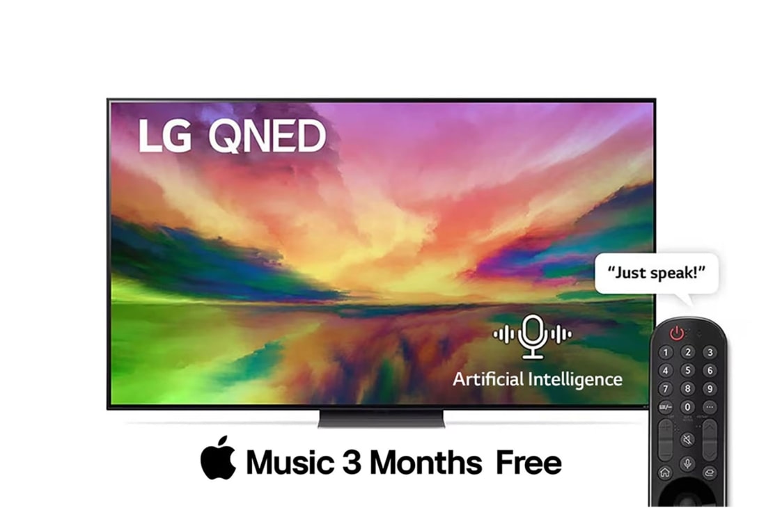 LG QNED TV | 75 inch | QNED81R Series | WebOS Smart AI ThinQ |  Magic Remote | 3 Side Cinema| HDR10 | HLG| AI Picture Pro | AI Sound Pro (5.1.2ch)| 1 Pole Stand| 2023 New, front view with infill image, 75QNED816RA