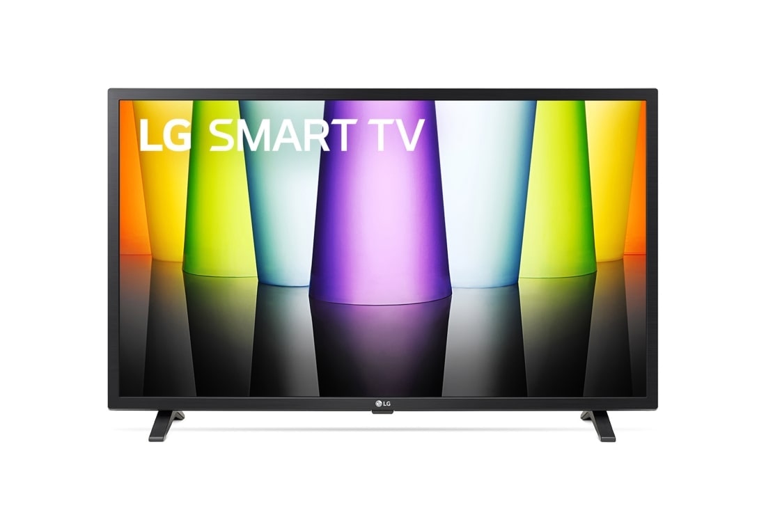 LG HD 32'' LQ630B Commercial TV con ThinQ AI (Inteligencia Artificial), Procesador Inteligente α5 generación 5 (2022), Una vista frontal del televisor LG Full HD con una imagen de relleno y el logotipo del producto en, 32LQ631CBSA