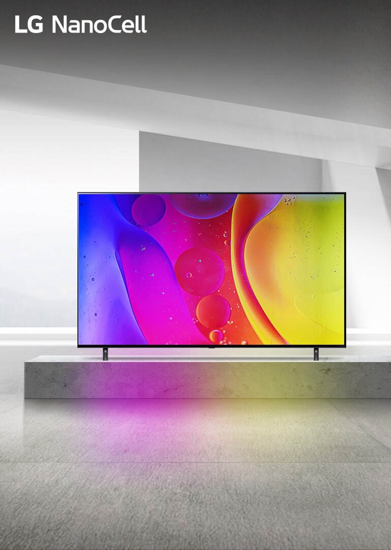 Imagen de LG NanoCell TV con colores psicodélicos y el mensaje Profundice su Inmersión con detalles ricos y colores vivos, todo en alta resolución en LG NanoCell TV