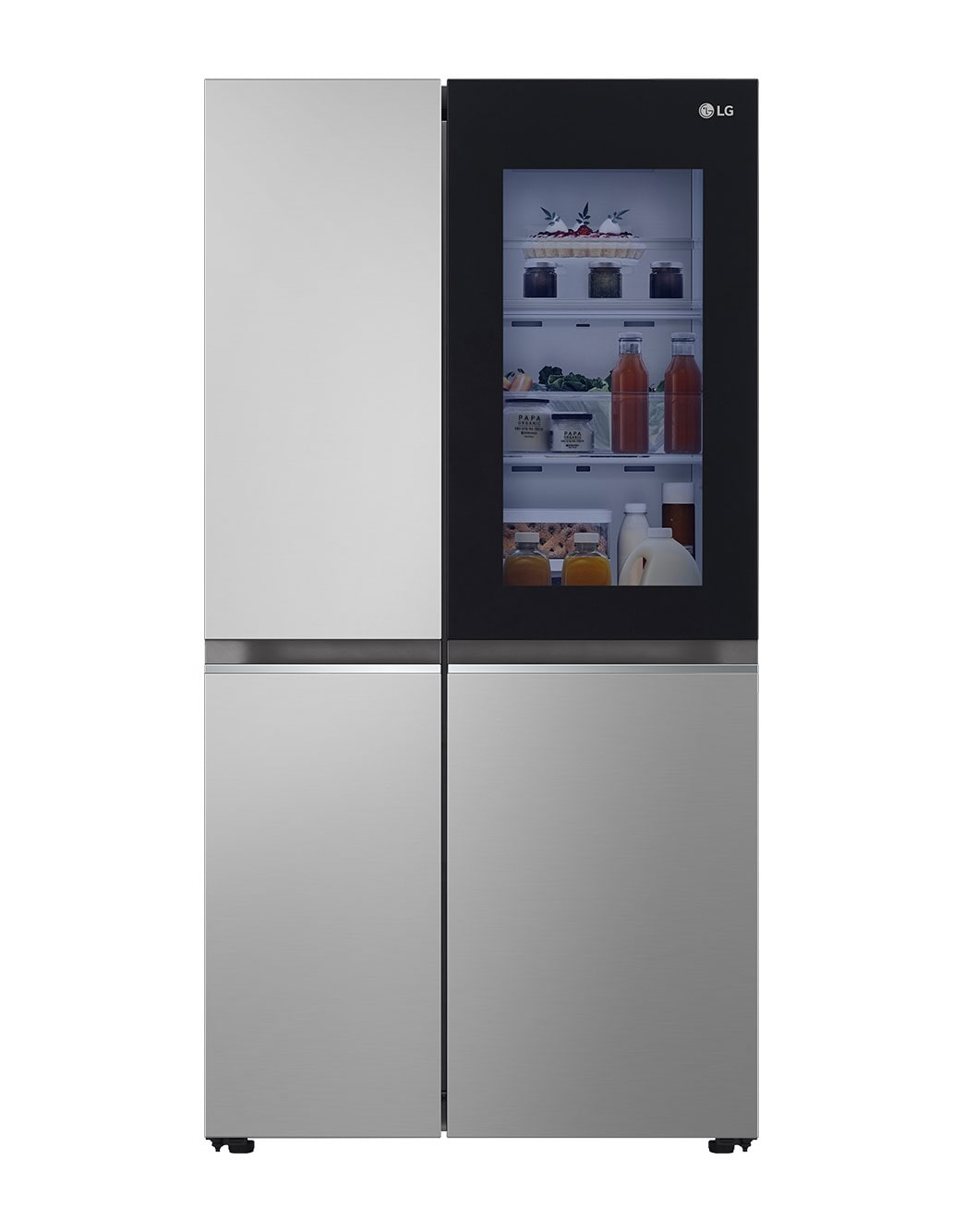 LG Refrigeradora Side by Side InstaView™ 694L Smart Inverter, ThinQ™ Color Brushed Steel, luz delantera en vista de alimentos, VS25VVNW