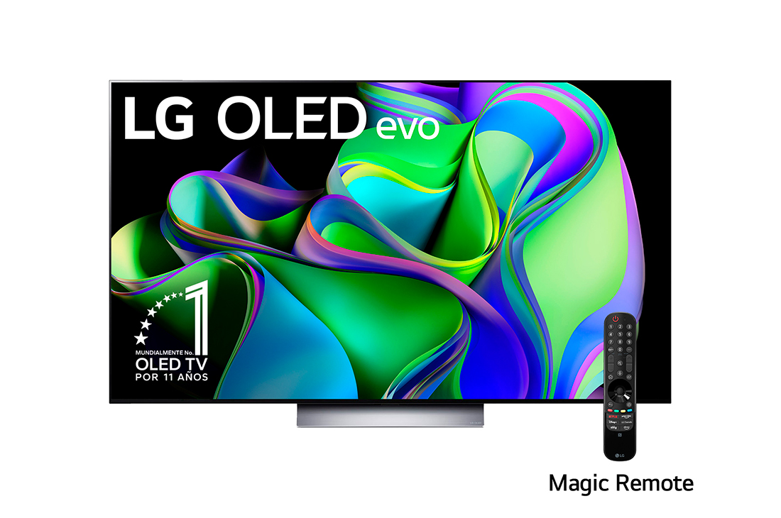 LG Pantalla LG OLED 48'' C3 4K SMART TV con ThinQ AI, Vista frontal con el LG OLED evo y la frase «El mejor OLED del mundo por 10 años» en la pantalla., OLED48C3PSA