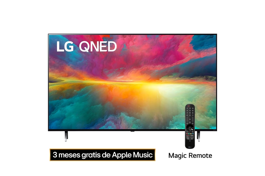 LG Pantalla LG QNED 75 55'' 4K SMART TV con ThinQ AI, Una vista frontal del televisor LG QNED con imagen de relleno y logotipo del producto encendido, 55QNED75SRA