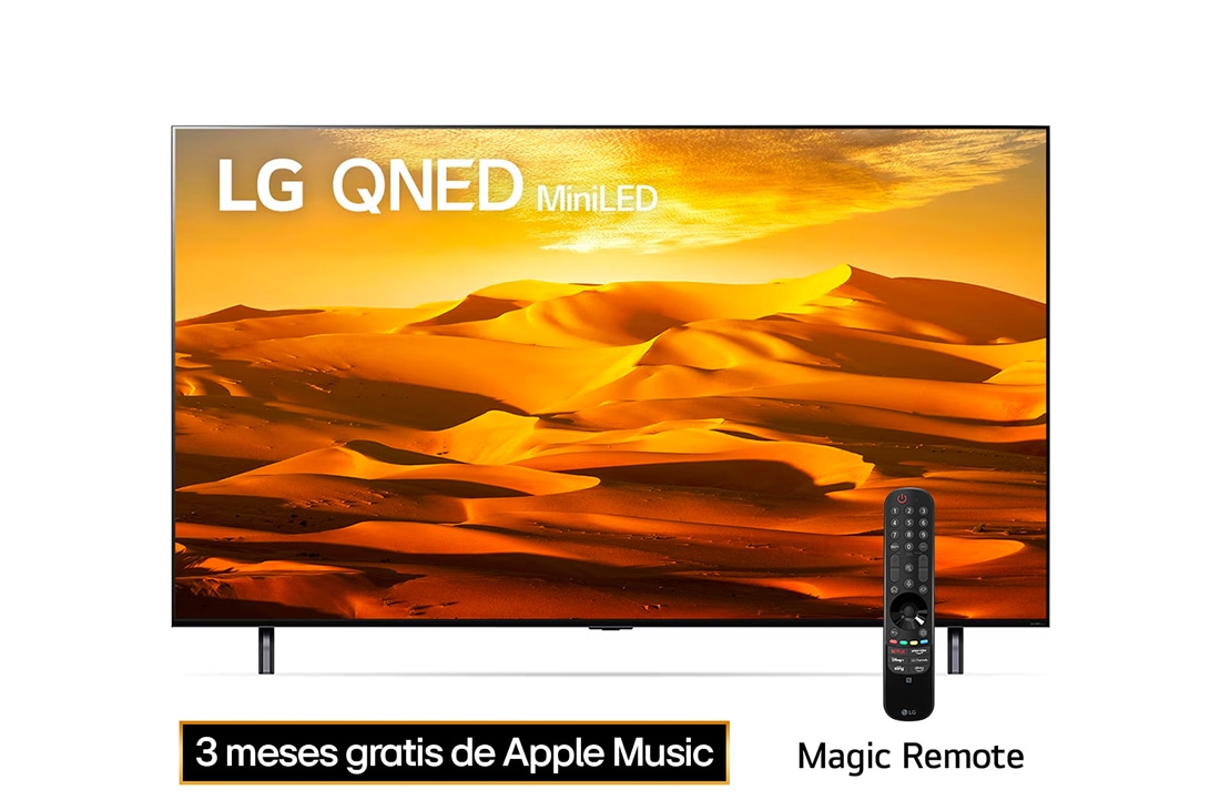 LG Televisor QNED MiniLED  65''  4K Smart TV ThinQ™ AI Procesador α7 Gen5 AI , A front view of the LG QNED TV with infill image and product logo on, 65QNED90SQA